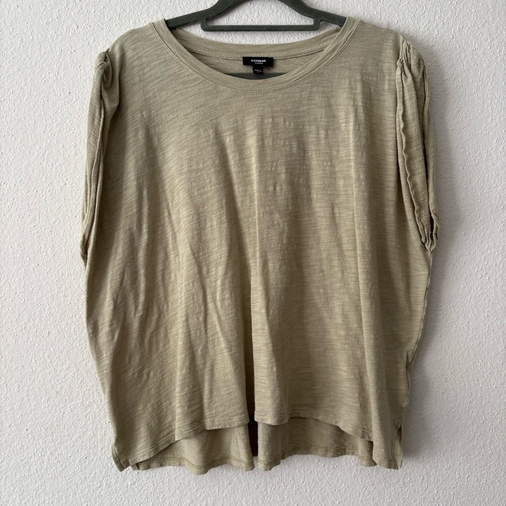 Express Skimming Womens Cotton Modal Top XL Beige Roll Sleeve Boxy Cropped Boho